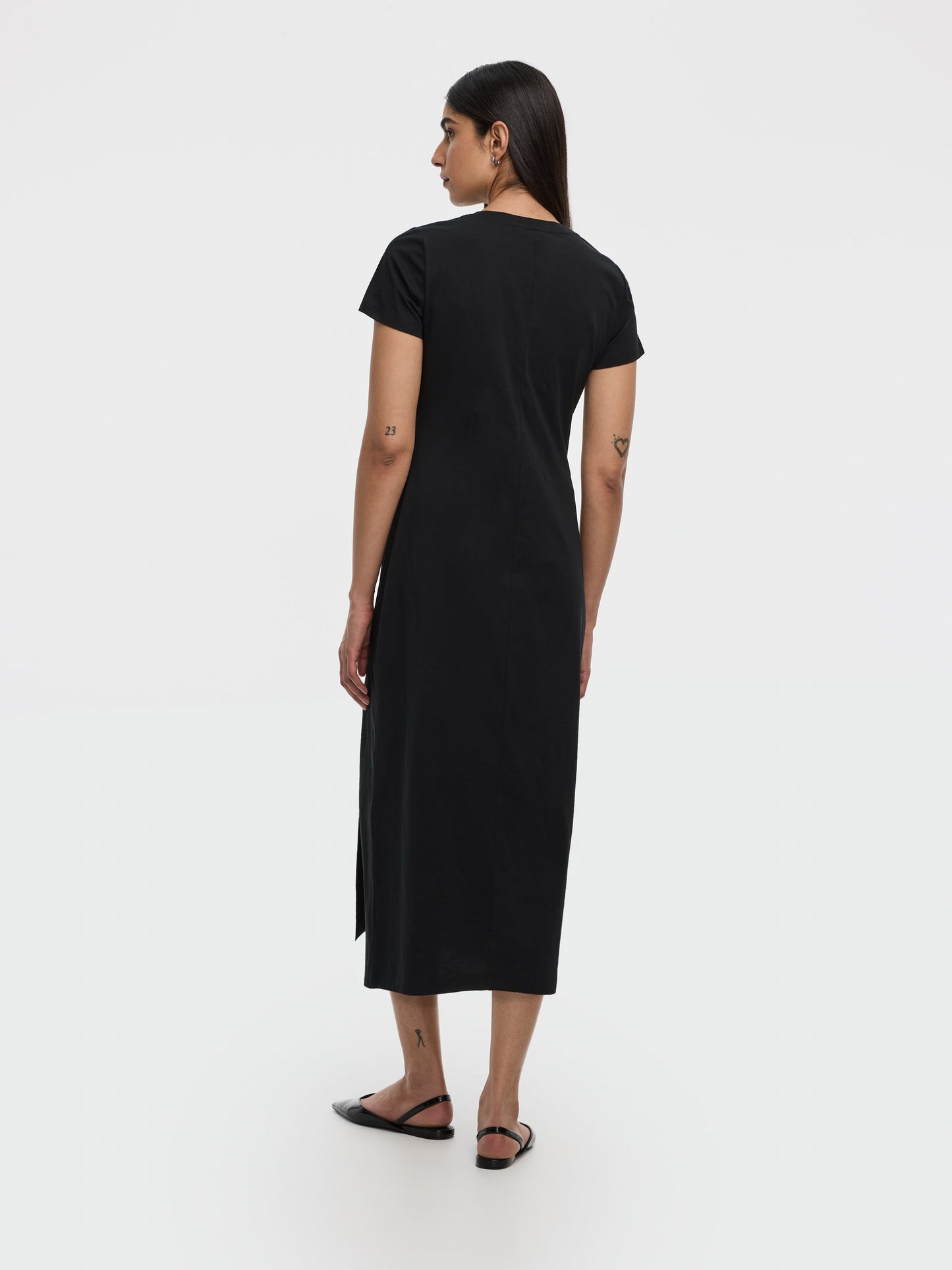 Short-Sleeve Bodycon Midi Dress with Side Shirring