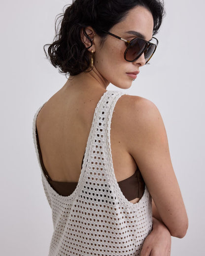 Sleeveless U-Neck Crochet Midi Dress