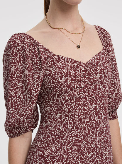 Short-Sleeve Midi Dress with Sweetheart Neckline